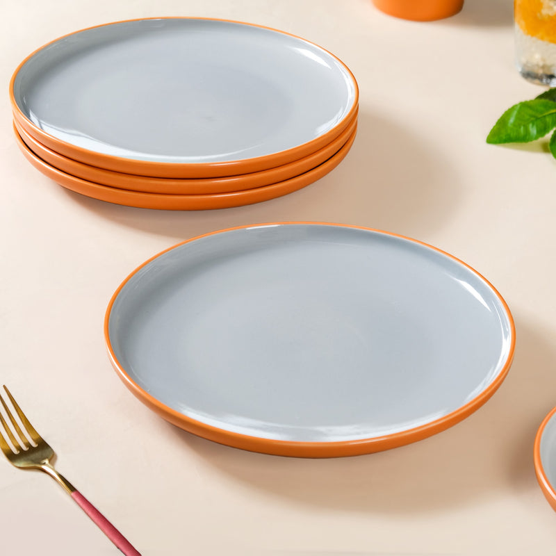 Orange Zoella Set Of 4 Dinner Plates 10 Inch - Dinner plates, ceramic dinner plates, dinner plate set, round plates