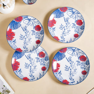 Set Of 4 Floral Ceramic Dinner Plates 10 Inch - Dinner plates, ceramic dinner plates, round plates, dinner plate set