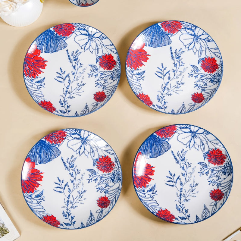 Set Of 4 Floral Ceramic Dinner Plates 10 Inch - Dinner plates, ceramic dinner plates, round plates, dinner plate set