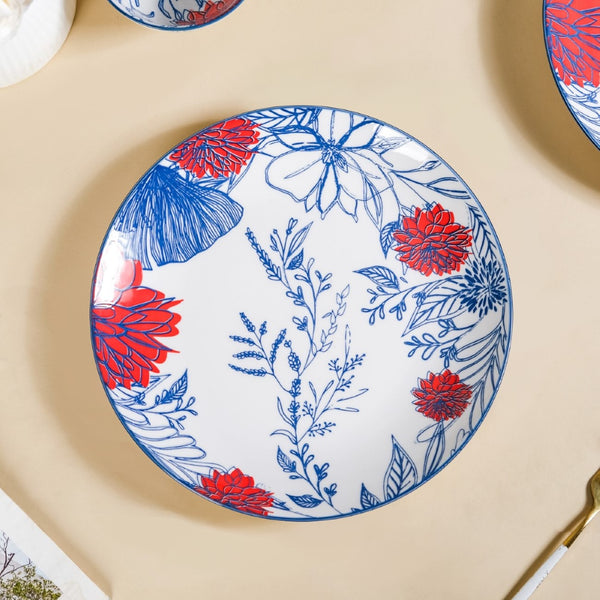Set Of 4 Floral Ceramic Dinner Plates 10 Inch