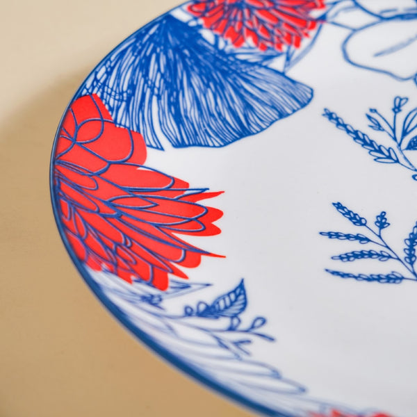 Set Of 4 Floral Ceramic Dinner Plates 10 Inch