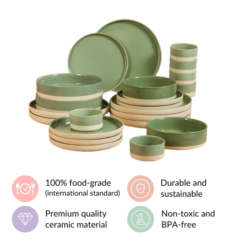 Earthy 22 Piece Dinner Set For 6 Green