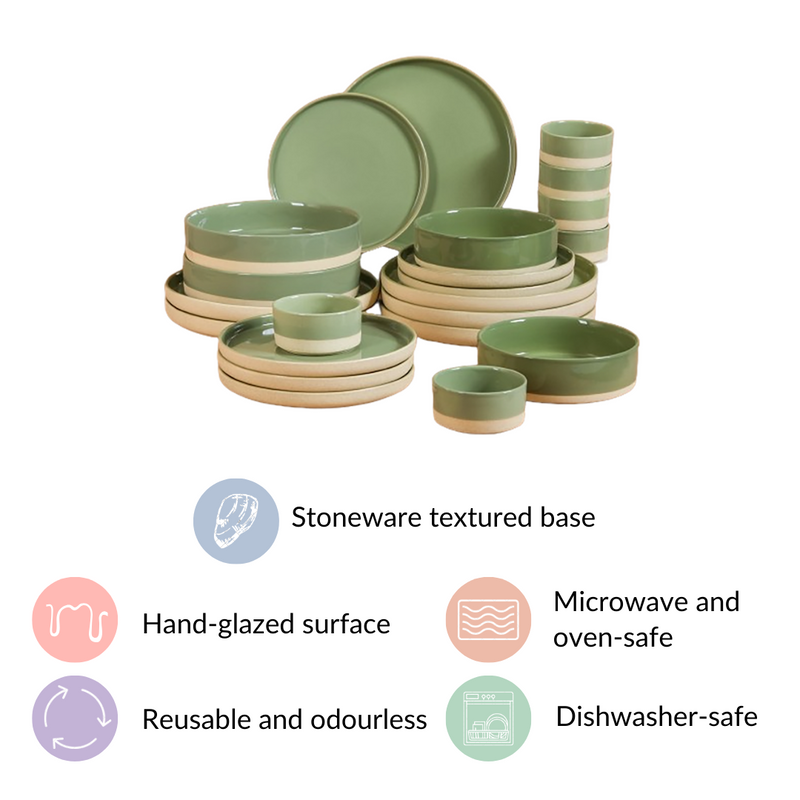 Earthy 22 Piece Dinner Set For 6 Green