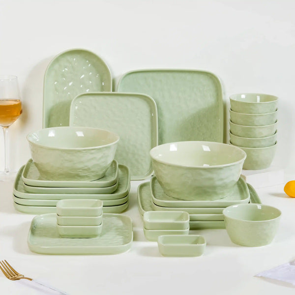 Green Serenity Textured 27-Piece Dinner Set For 6