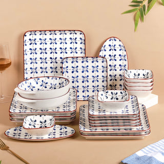 CC Home Furnishings Set of 4 White and Blue Checkered Pattern