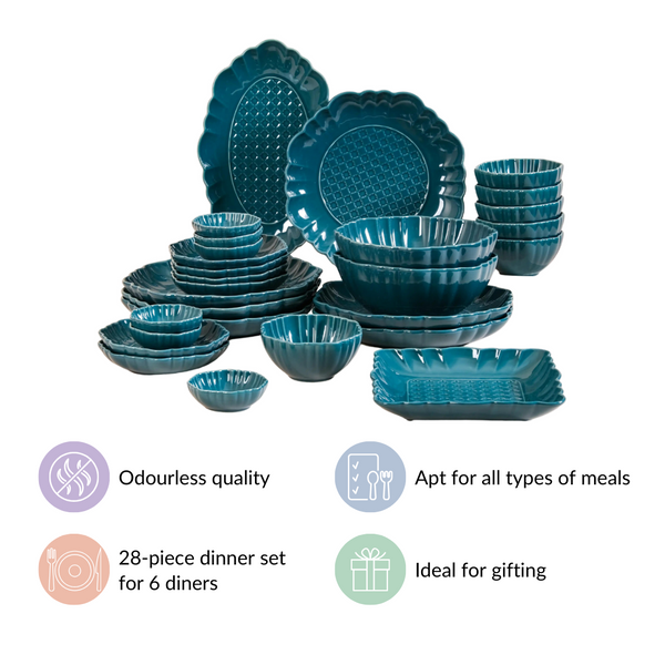 Luxe Moroccan 28-Piece Ceramic Dinnerware For 6 Dark Green Online