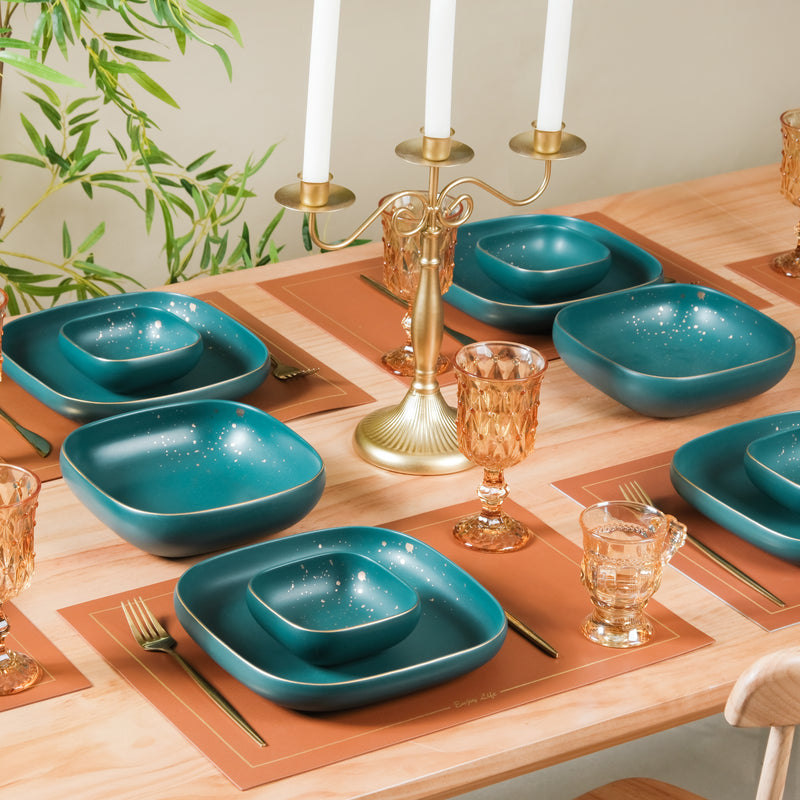CARA Green 21 Piece Dinnerware Set For 6