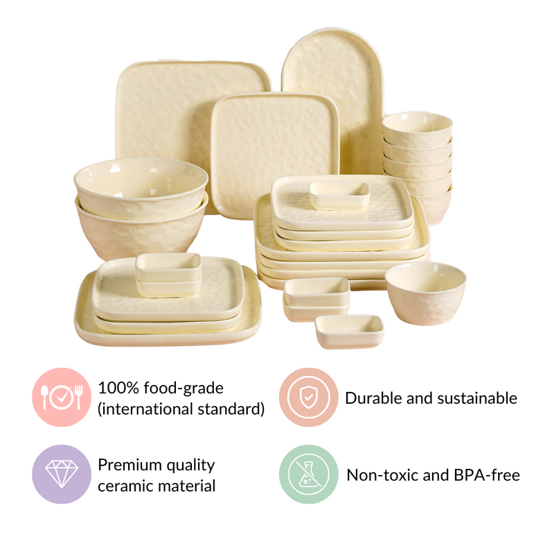Pebbled Ivory 27-Piece Ceramic Dinnerware Set For 6