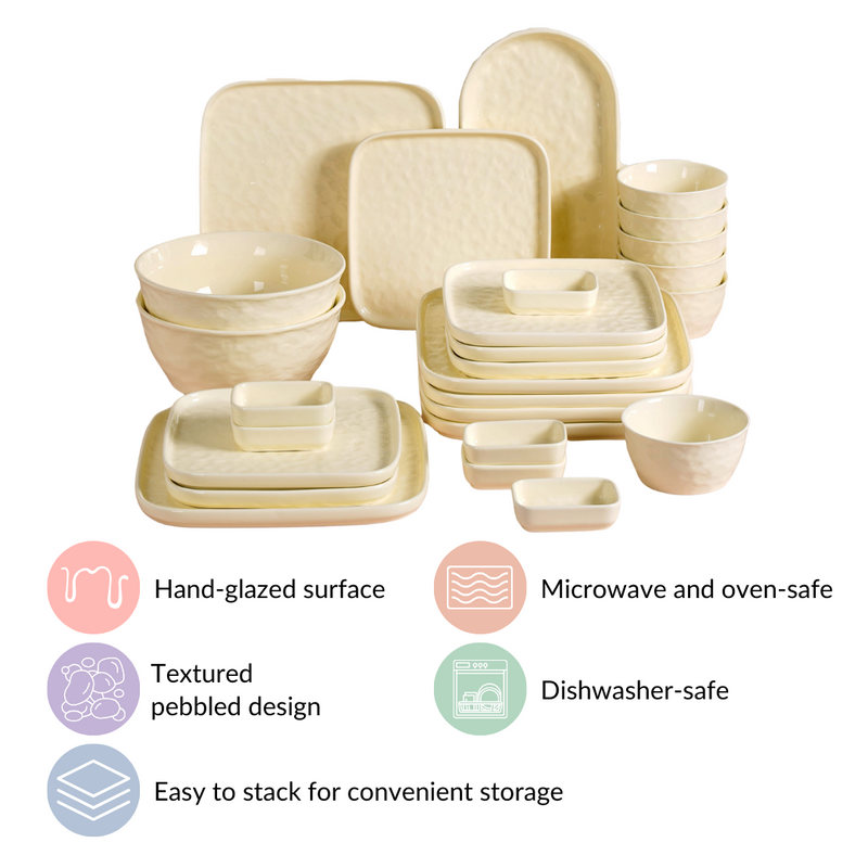 Pebbled Ivory 27-Piece Ceramic Dinnerware Set For 6