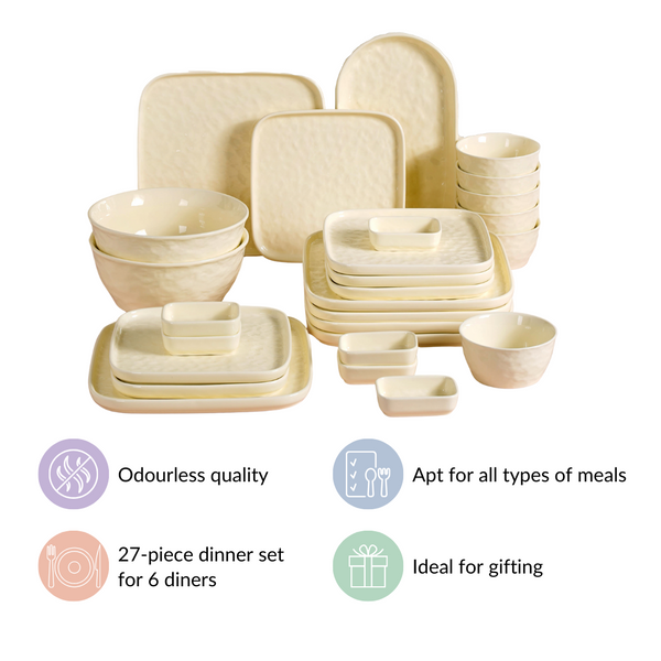 Pebbled Ivory 27-Piece Ceramic Dinnerware Set For 6