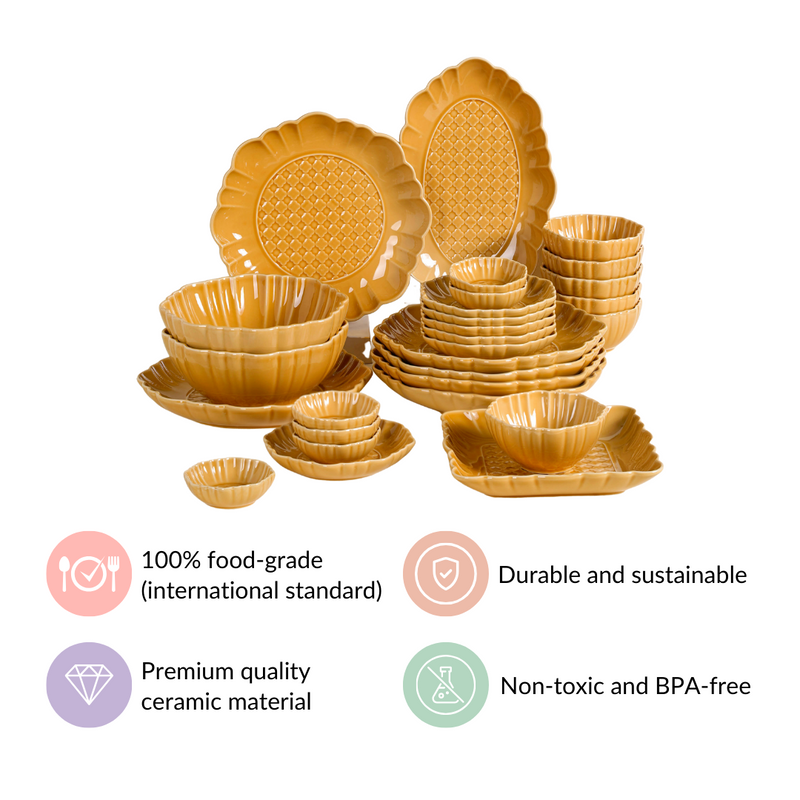 Hand-Glazed Luxurious 28-Piece Dinner Set For 6 Yellow