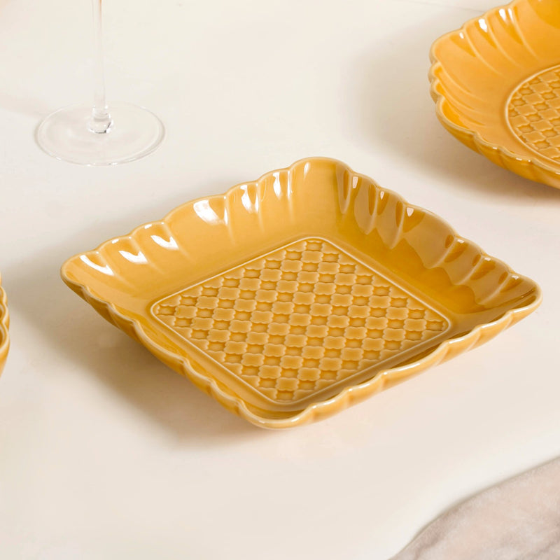 Luxury Texture 28 Piece Dinner Set For 6 Ochre Yellow