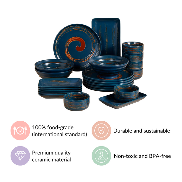 Stoneware Matte 22-Piece Dinner Set For 6 Blue