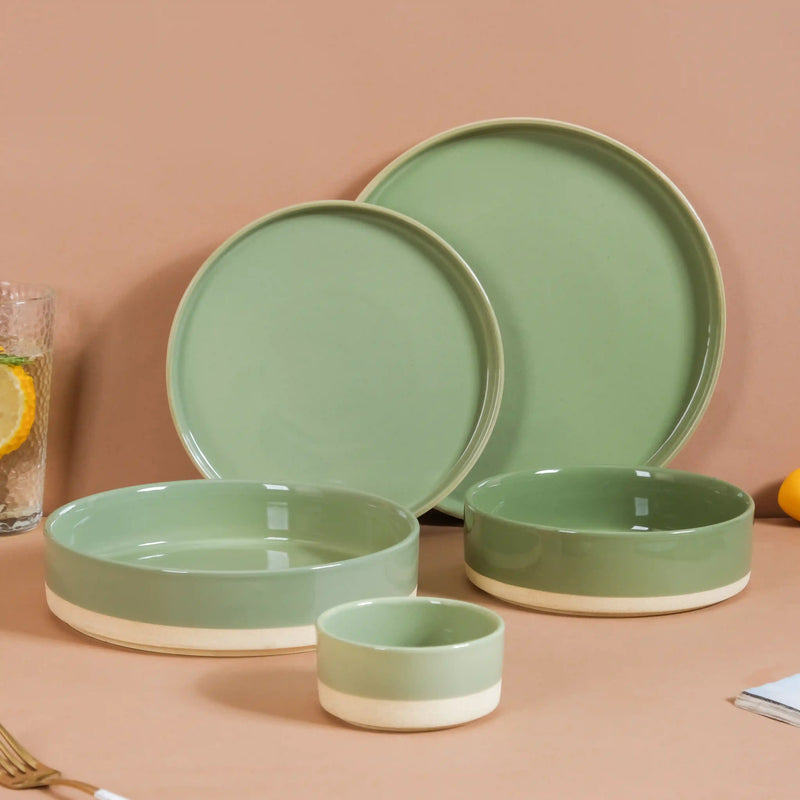 Earthy 22 Piece Dinner Set For 6 Green