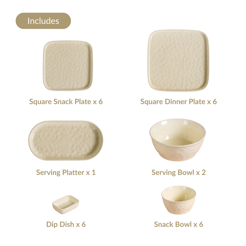 Pebbled Ivory 27-Piece Ceramic Dinnerware Set For 6