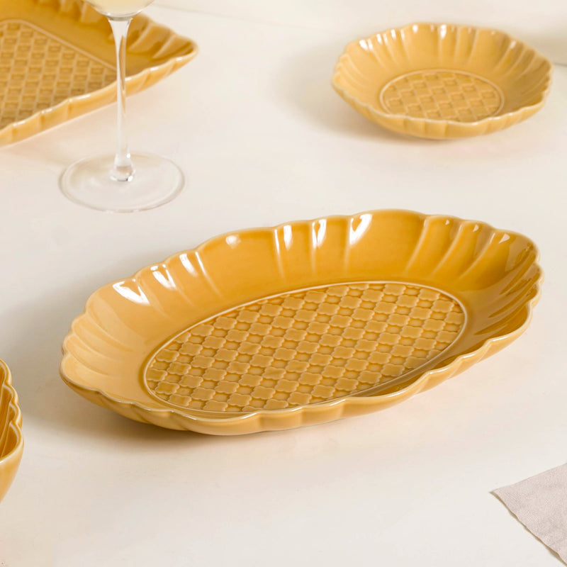 Luxury Texture 28 Piece Dinner Set For 6 Ochre Yellow