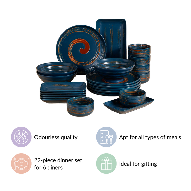 Pincelada Artistic 22-Piece Dinner Set For 6 Blue