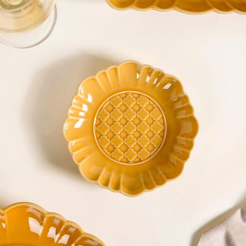 Luxury Texture 28 Piece Dinner Set For 6 Ochre Yellow