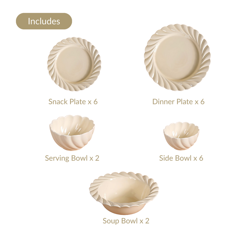 Swirl 22 Piece Dinner Set For 6 Off-White
