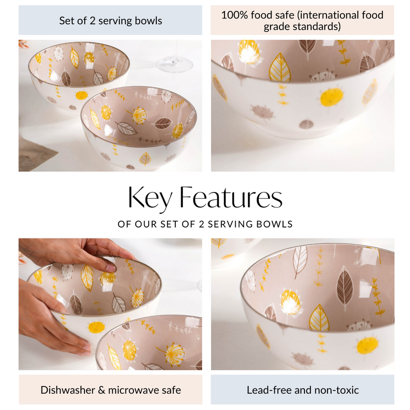 Set Of 2 Dandelion Serving Bowls 1650ml - Serving bowls, ceramic serving bowls, serving bowls set, snack serving bowls, large bowls ceramic bowls
