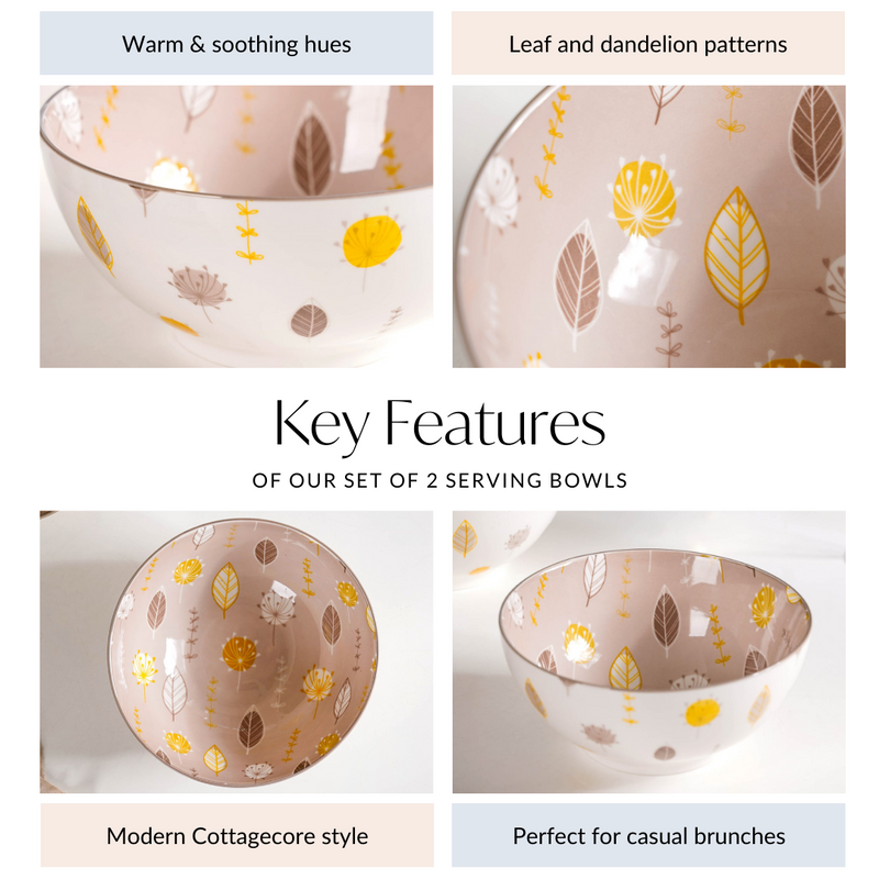 Set Of 2 Dandelion Serving Bowls 1650ml - Serving bowls, ceramic serving bowls, serving bowls set, snack serving bowls, large bowls ceramic bowls