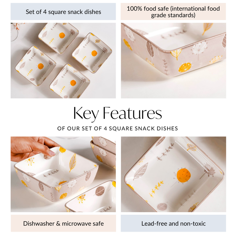 Dandelion Square Snack Bowl Set Of 4 600ml - Microwave safe bowls, serving bowls, square bowls,large bowls, serving dishes