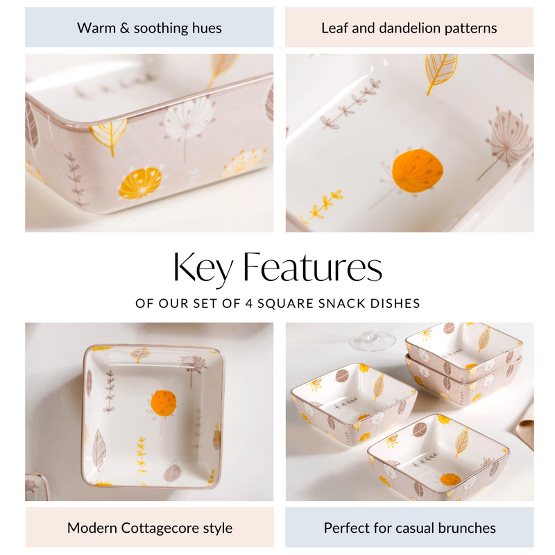 Dandelion Square Snack Bowl Set Of 4 600ml - Microwave safe bowls, serving bowls, square bowls,large bowls, serving dishes