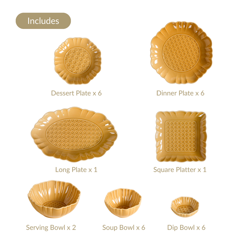 Hand-Glazed Luxurious 28-Piece Dinner Set For 6 Yellow