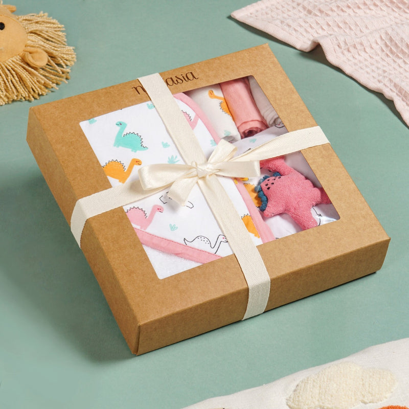Dino Baby Hamper With Swaddle Towel Napkin Rattle Set Of 6