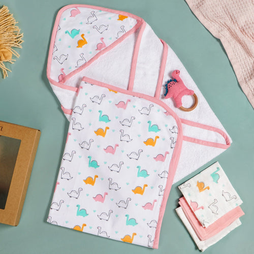 Dino Baby Hamper With Swaddle Towel Napkin Rattle Set Of 6