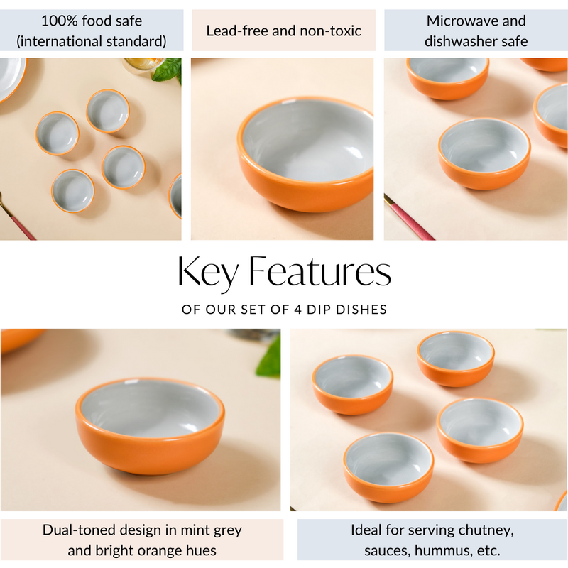 Zoella Orange Dip Dishes Set Of 4 100ml - Dip bowls, mini bowls, ceramic dip bowls, dip bowls set