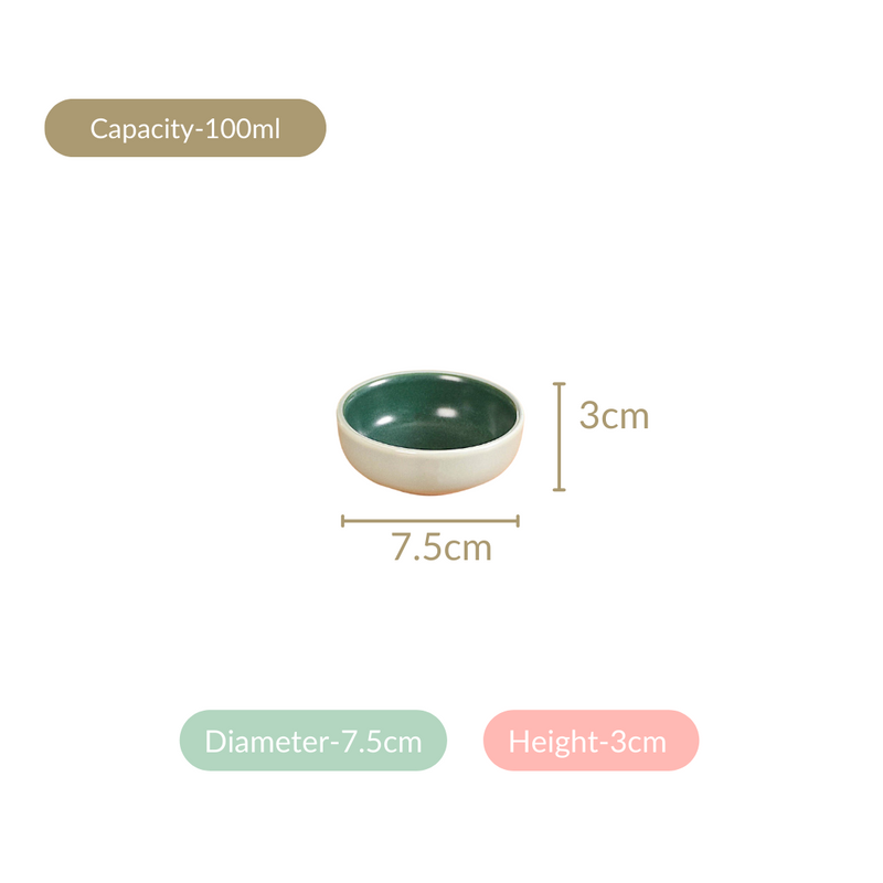 Set Of 4 Green Zoella Dip Dishes 100ml - Dip bowls, mini bowls, ceramic dip bowls, mini bowls, sauce bowls, condiment bowls