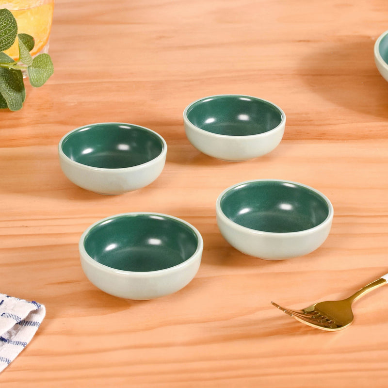 Set Of 4 Green Zoella Dip Dishes 100ml - Dip bowls, mini bowls, ceramic dip bowls, mini bowls, sauce bowls, condiment bowls
