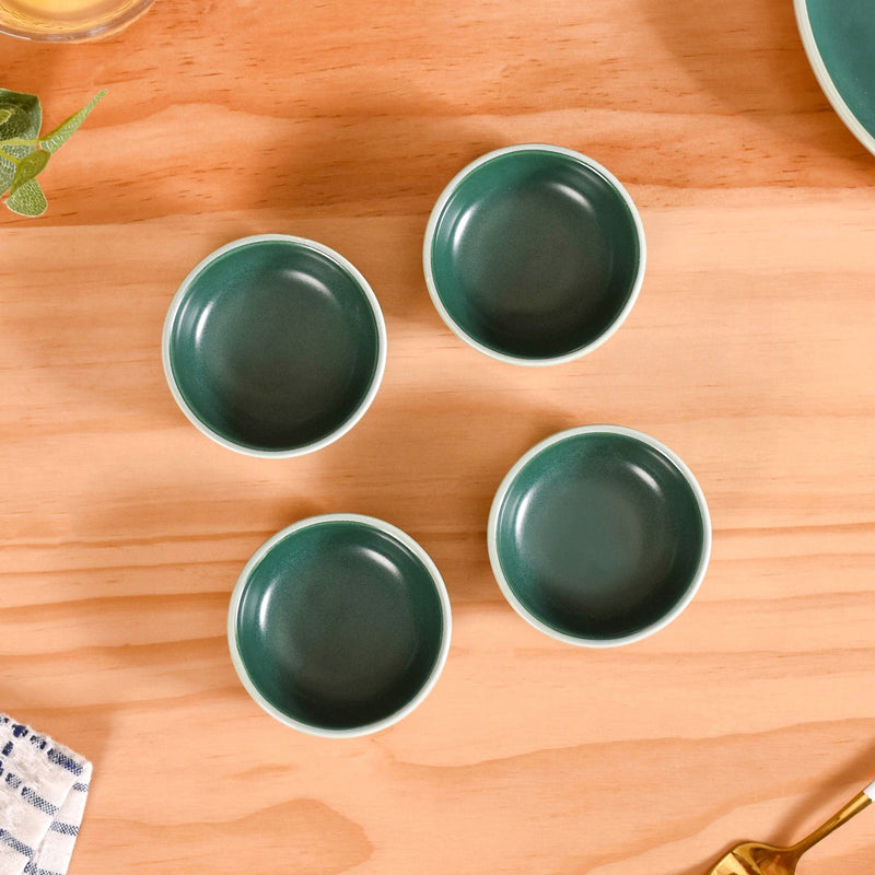 Set Of 4 Green Zoella Dip Dishes 100ml - Dip bowls, mini bowls, ceramic dip bowls, mini bowls, sauce bowls, condiment bowls