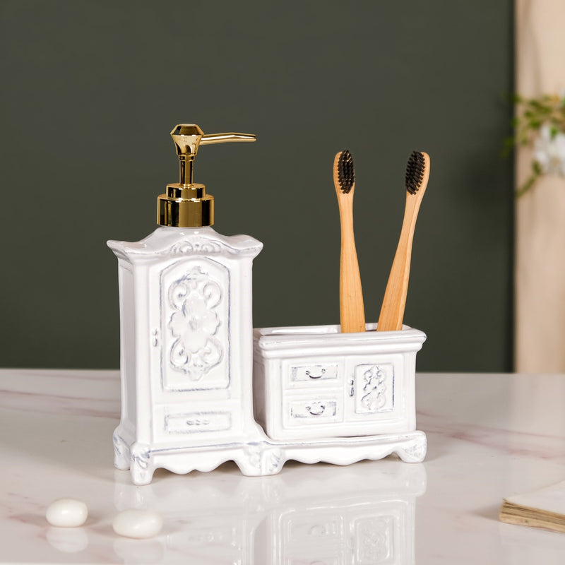 Vintage Cabinet Shaped Ceramic Soap Dispenser White