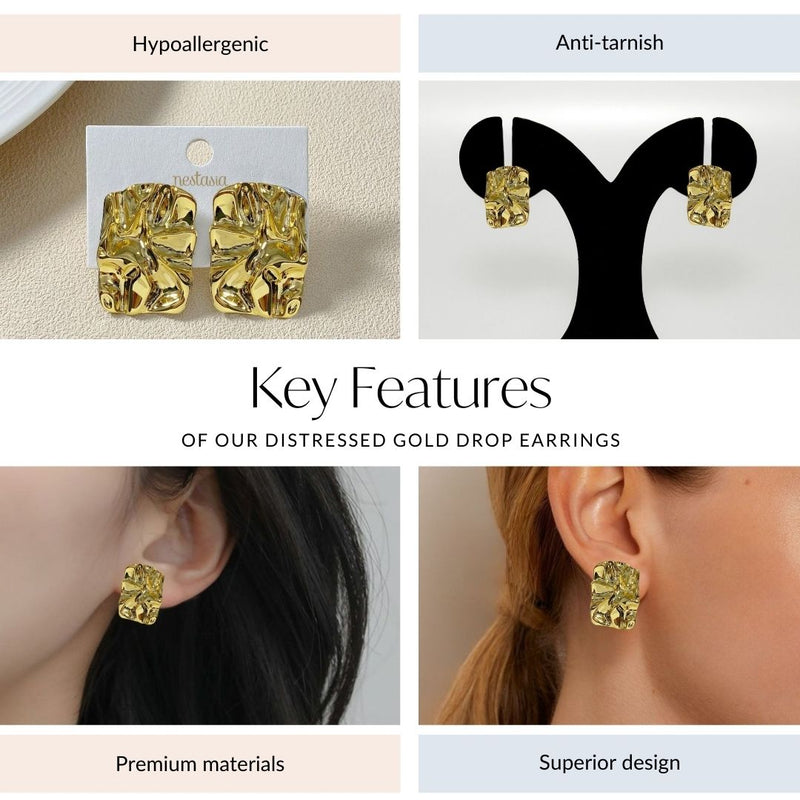 Distressed Gold Drop Earrings