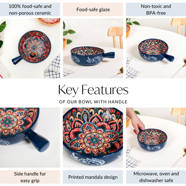 Mandala Melange Dish Bowl With Handle Blue 600ml