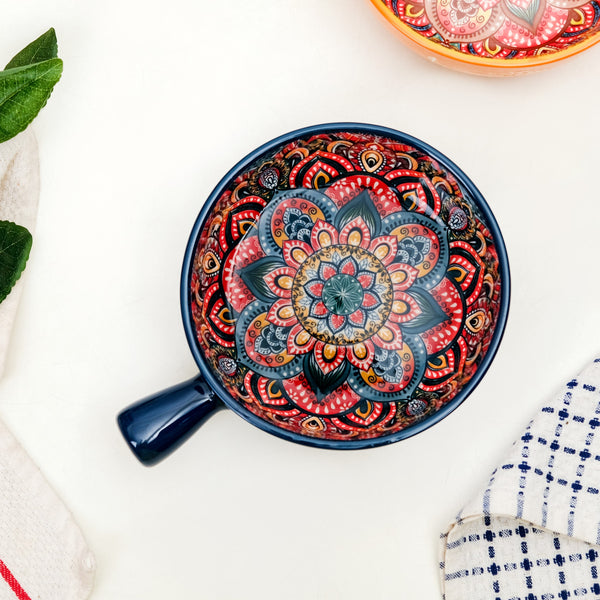 Mandala Melange Dish Bowl With Handle Blue 600ml