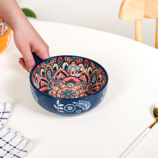 Mandala Melange Dish Bowl With Handle Blue 600ml