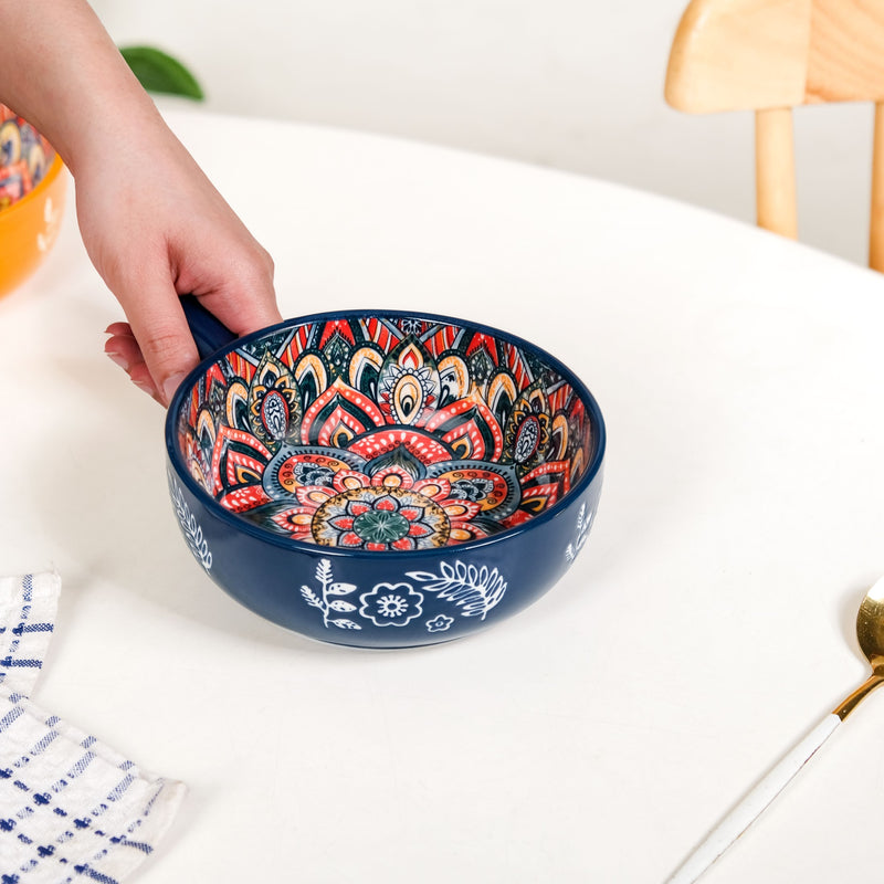 Divine Blue Mandala Dish Bowl With Handle 600ml