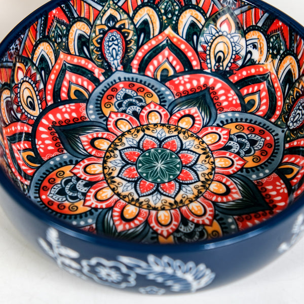 Mandala Melange Dish Bowl With Handle Blue 600ml