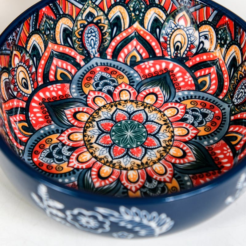 Divine Blue Mandala Dish Bowl With Handle 600ml