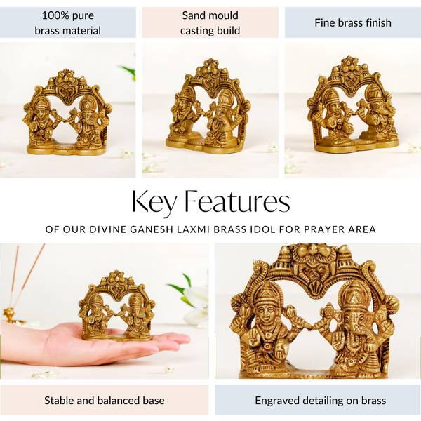 Divine Ganesh Laxmi Brass Idol 8cm