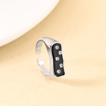 Black Domino Stone Studded Silver Ring