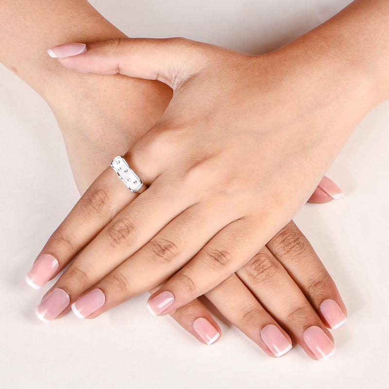 White Domino Stone Studded Silver Ring