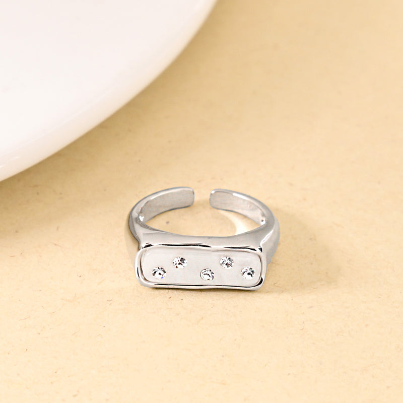 White Domino Stone Studded Silver Ring