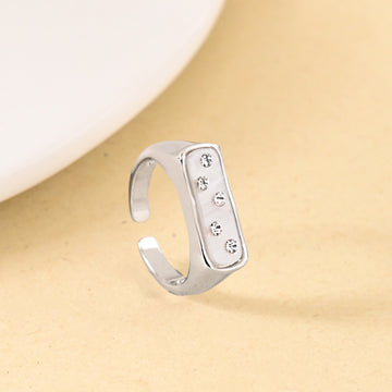 White Domino Stone Studded Silver Ring