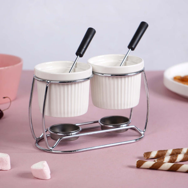 Double Bowl Ceramic Fondue Set