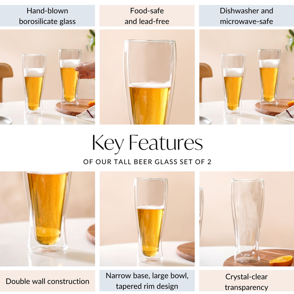 Double Wall Tall Beer Glass Set Of 2 750ml