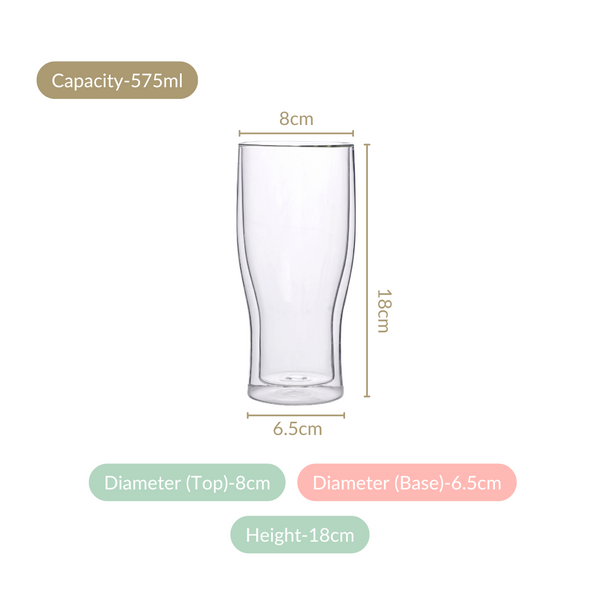 Irish Pint Beer Double Wall Glass Set Of 2 575ml